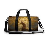 Majestic Golden Tree Mystical Travel Gym Bag for Women Men Cylindrical Duffle Bag Sport Workout Bag with Shoulder Strap