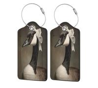 Majestic Goose White Satin Ribbon Bow Luggage Tag for Suitcase 2 Pack Leather Luggage Tag with Privacy Flap Name Id Label and Metal Loop for Women Men Travel