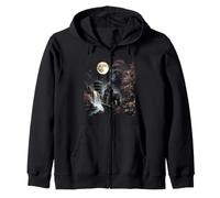 Majestic Gorilla Under Full Moon Japanese Sakura Waterfall Zip Hoodie