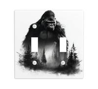 Majestic Gorillas Light Switch Cover Plates/Outlet Covers, Black Forest Wildlife Theme for Nature Decor, Thermoplastic Wall Plates, Standard Size Double Toggle