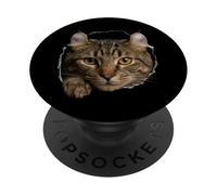 Majestic Highlander Cat Amber Eyes Peeking Through PopSockets Adhesive PopGrip