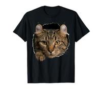 Majestic Highlander Cat Amber Eyes Peeking Through T-Shirt