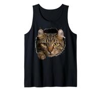 Majestic Highlander Cat Amber Eyes Peeking Through Tank Top