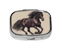 Majestic Horse_1 Square Mini Pill Case, Compact Metal Pocket Pill Box with 2 Compartments for Travel