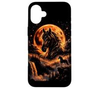 Majestic Horse Spirit Animal Retro Full Moon Silhouette Case for iPhone 16 Plus