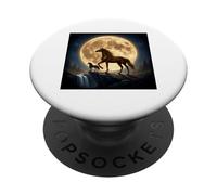 Majestic horse under a full moon and waterfall scene PopSockets Adhesive PopGrip