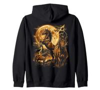Majestic Horses Full Moon Lightning Equestrian Theme Art Zip Hoodie