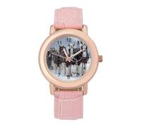 Majestic Horses in Snowy Forests Women's Wrist Watch Easy Reader with Leather Strap Analog Display Wonderful Ladies Gifts