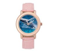 Majestic Humpback Whale Jumping Women's Wrist Watch Easy Reader with Leather Strap Analog Display Wonderful Ladies Gifts
