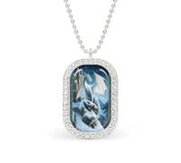 Majestic Ice Dragon Snowy Mountain Rectangle Pendant Necklace Silver Women Jewelry Alloy Keychain Tag Jewelry
