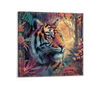 Majestic Jungle Tiger Canvas Wall Art Poster Painting Aesthetic Picture for Living Room Farmhouse Decor 16x16inch(40x40cm)