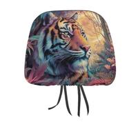 Majestic Jungle Tiger Printed Car Headrest Cover,2 Pieces, Elastic Comfort Head Rest Cover for Women Men, Universal Fits Most Cars Van SUV Truck, Car Interior Decor Accessories