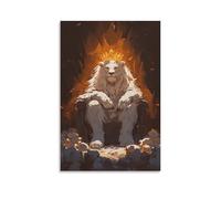 Majestic King Lion Wall Art Print Fantasy White Lion Sitting on Throne with Crown Bold Animal Poster for Living Room Office Or Teen Boys Room Jungle Safari Decor Gift 16x24inch(40x60cm) Unframed