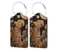 Majestic Leopard in The Night Sky Luggage Tag for Suitcase 2 Pack Leather Luggage Tag with Privacy Flap Name Id Label and Metal Loop for Women Men Travel