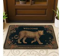 Majestic Leopard Welcome Doormat, Dark Green Animal Print Entry Rug for Indoor & Outdoor Spaces, Nature-Inspired Non-Slip Front Mat, Easy Maintenance 29x17 Inch