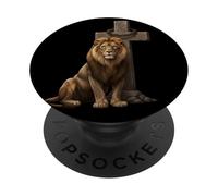 Majestic Lion By Cross Crown And Thorns Faith PopSockets Adhesive PopGrip