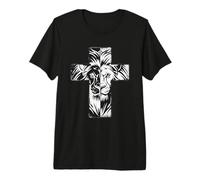 Majestic Lion Cross Spiritual Strength Design Premium T-Shirt
