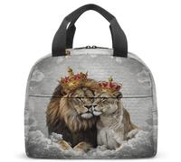 Majestic Lion Crown Lunch Bag, Monochrome Black & White Sketch Vintage Manuscript Print Insulated Thermal Cooler Bag, Adults Lunch Tote for School Office Picnic 23x13x21cm (03)