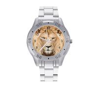 Majestic Lion Crowned with Mane Men's Watches Stainless Steel Watch Strap Analog Quartz Watch Business Wristwatches