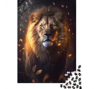 Majestic Lion Glowing Eyes Autumn Leaves Jigsaw Puzzle, 1000 Piece
