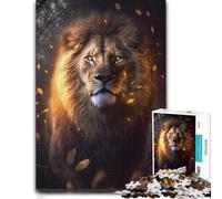 Majestic Lion Glowing Eyes Autumn Leaves Jigsaw Puzzle, 1000 Pieces | Shared puzzle challenge: hands-on indoor leisure over several sessions.