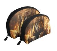 Majestic Lion Gold Crown Printed Makeup Bags 2-Piece Portable Shell Travel Toiletry Bag