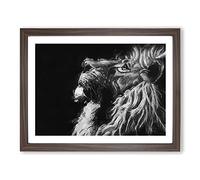 Majestic Lion Illustration In Abstract Modern Art Framed Print | A2 Walnut Framed Wall Art | Ready to Hang | Abstract Animal Picture | Living Room Bedroom Lounge Office