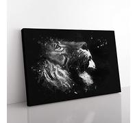 Majestic Lion Illustration Paint Splash Modern Art Canvas Wall Art Print Ready to Hang, Framed Picture for Living Room Bedroom Home Office Décor, 50x35 cm (20x14 Inch)