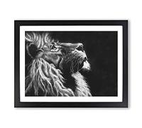 Majestic Lion Illustration Painting Modern Art Framed Print | A4 Black Framed Wall Art | Ready to Hang | Modern Animal Picture | Living Room Bedroom Lounge Office