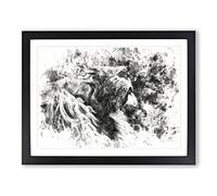 Majestic Lion Illustration Watercolour Modern Framed Print | A3 Black Framed Wall Art | Ready to Hang | Modern Animal Picture | Living Room Bedroom Lounge Office