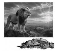 Majestic Lion in Black And White Wooden Jigsaw Puzzle 300 Pieces | Jigsaw Puzzle for Adults: clear image areas for detailed puzzle work at home.