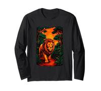 Majestic Lion in Sunset Jungle, Wildlife Art Long Sleeve T-Shirt