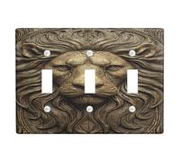 Majestic Lion Light Switch Cover Plates/Outlet Covers, Antique Golden Lion Decor, Regal Home Accents, Thermoplastic Wall Plates, Standard Size Triple Toggle