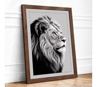Majestic Lion Modern Framed Wall Art Print A2 (59.4×42cm) Walnut, Wall Decor for Living Room, Bedroom, Office & Home, Ready to Hang, Art Gift