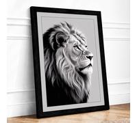 Majestic Lion Modern Framed Wall Art Print A4 (29.7×21cm) Black, Wall Decor for Living Room, Bedroom, Office & Home, Ready to Hang, Art Gift