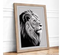 Majestic Lion Modern Framed Wall Art Print A4 (29.7×21cm) Oak, Wall Decor for Living Room, Bedroom, Office & Home, Ready to Hang, Art Gift