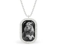 Majestic Lion Rectangle Pendant Necklace Silver Women Jewelry Alloy Keychain Tag Jewelry