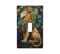 Majestic Lion Stained Glass Light Switch Cover Decorative Single Toggle 1 Gang Wall Plate for Kitchen Farmhouse Bedroom Bathroom Art Decor