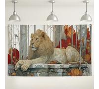 Majestic Lion Wall Backdrop, Artistic Nature Illustration Decor for Photography, Elegant Wildlife Scene, Indoor/Outdoor Use, Autumn Seasonal Theme 71x43 Inch