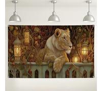 Majestic Lion Wall Backdrop, Nature Inspired Vintage Wildlife Decorations for Photography, Cozy Indoor/Outdoor Eco-Friendly Photo Background for Events, Seasonal Celebrations 71x43 Inch