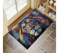 Majestic Lion Washable Door Mats Indoor, Graffiti Animals Mat Absorbent Non-Slip Low Profile Doormat For Entrance, Inside, Kitchen, Front Back Door, Pets Dogs- 50 X 80 Cm, Mixed Colors