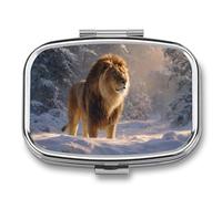 Majestic Lion Winter Forest Pill Box 2 Compartment Portable Medicine Pill Case Travel Pill Organizer for Pocket Purse