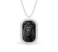 Majestic Lion with A Crown Rectangle Pendant Necklace Silver Women Jewelry Alloy Keychain Tag Jewelry