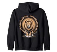 Majestic Lion With Laurel Wreath Sunburst Emblem Zip Hoodie