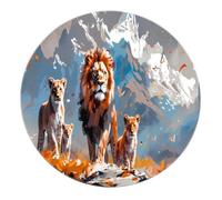 Majestic Lions and Cub Family Circle Area Rug 200cm Snow Wilderness Round Rugs Washable Non-Slip Large Carpet for Bedroom Kitchen Laundry