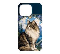 Majestic Longhair Cat Art Nouveau Mountain Case for iPhone 16 Pro