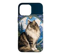 Majestic Longhair Cat Art Nouveau Mountain Case for iPhone 16 Pro Max