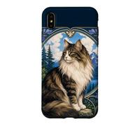 Majestic Longhair Cat Art Nouveau Mountain Case for iPhone XS Max