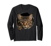 Majestic Maine Cat Amber Eyes Peeking Through Long Sleeve T-Shirt