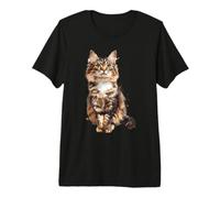 Majestic Maine Coon Cat Watercolor Portrait Premium T-Shirt